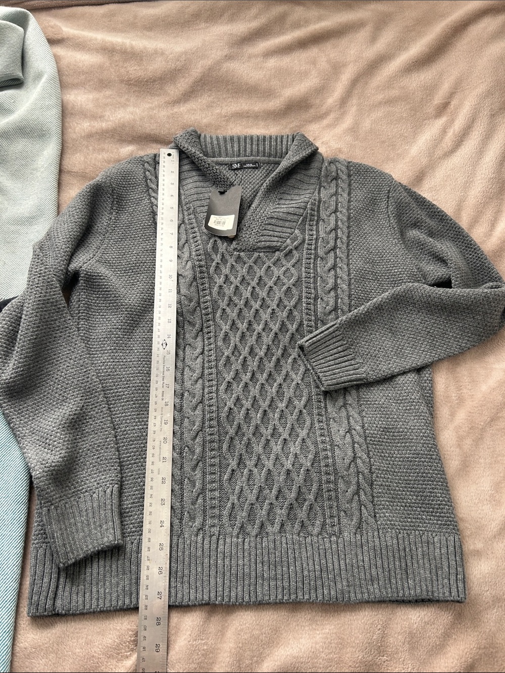 SMF - Shawl Collar Pullover Cable Knit Sweater, Men's XL, Gray, NWT - Picture 6 of 8